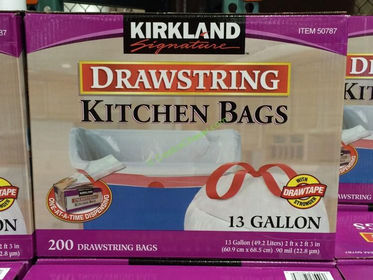 Costco 50787 Kirkland Signature 13 Gallon White Drawstring Kitchen Bag 