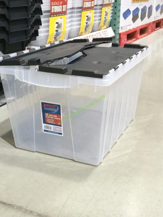 Incredible Solutions Commercial Flip-Top Storage Crate, 12 Gallon, Clear