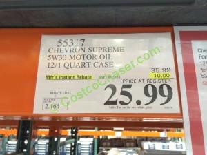 costco-55317-chevron-supreme-5w30-motor-oil-tag