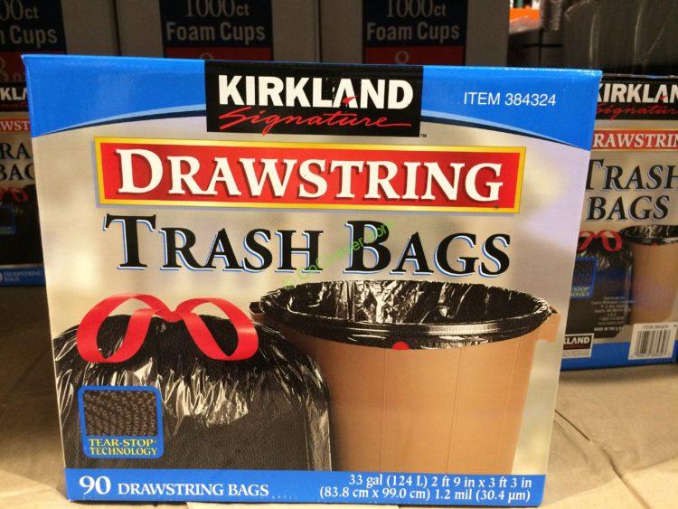 Kirkland Signature 33 Gallon Black Drawstring Trash Bags 90 Count