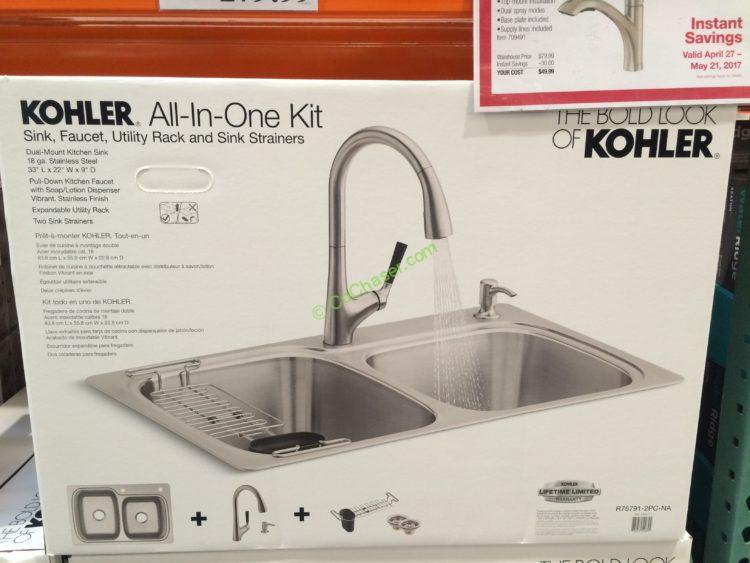 Costco 1095111 Kohler Stainless Steel Sink Faucet Package 