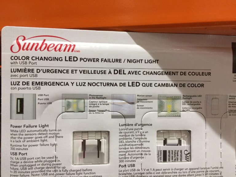 Costco 1193772 Sunbeam 3pack Led Power Failure Night Light Inf1